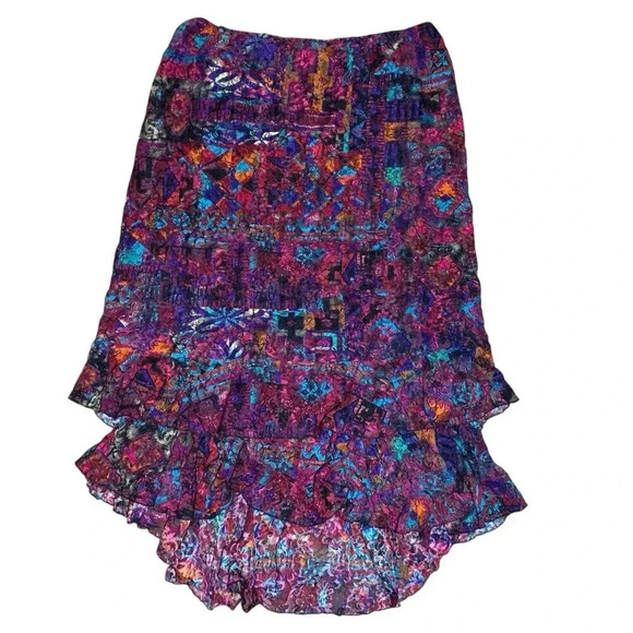 CHICO'S Tiered Ruffle Hem Midi Skirt Womens Size 2 (Large) Colorful Y2K Pull On - Picture 6 of 6